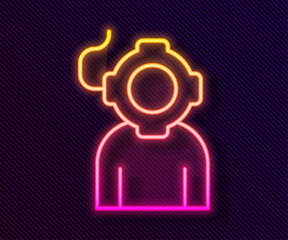 Glowing neon line Aqualung icon isolated on black background. Diving helmet. Diving underwater equipment. Vector