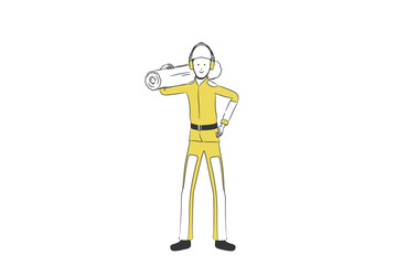 丸太を担ぐ男性のシンプルなイラスト