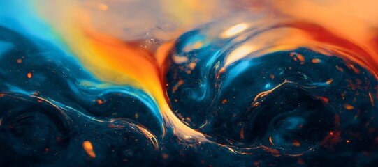 Spectacular image of blue and orange liquid ink churning together, with a realistic texture and great quality. Digital art 3D illustration. - obrazy, fototapety, plakaty