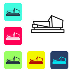 Black line Wooden axe icon isolated on white background. Lumberjack axe. Set icons in color square buttons. Vector