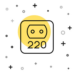 Black line Electrical outlet icon isolated on white background. Power socket. Rosette symbol. Random dynamic shapes. Vector