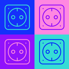 Pop art line Electrical outlet icon isolated on color background. Power socket. Rosette symbol. Vector