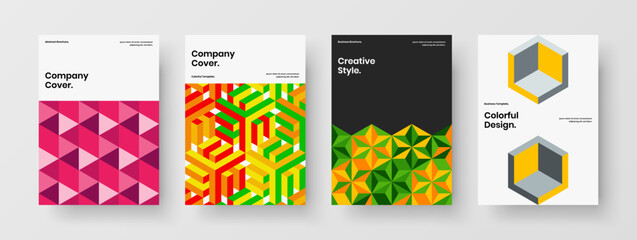 Fototapeta premium Multicolored banner A4 vector design layout collection. Abstract geometric hexagons leaflet concept bundle.