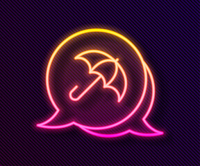 Glowing neon line Umbrella icon isolated on black background. Insurance concept. Waterproof icon. Protection, safety, security concept. Vector
