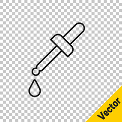 Black line Pipette icon isolated on transparent background. Element of medical, chemistry lab equipment. Medicine symbol. Vector