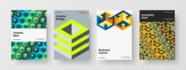 Fototapeta premium Modern geometric tiles front page layout bundle. Original journal cover design vector illustration set.