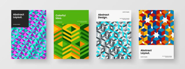Modern mosaic tiles booklet template collection. Bright placard design vector layout bundle.
