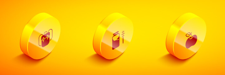 Fototapeta premium Set Isometric School backpack, Jar of honey and dipper stick and Apple icon. Vector