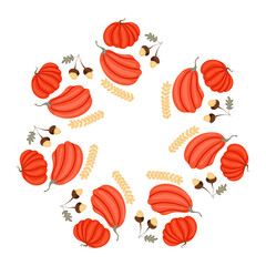 Cute vector autumn mandala with leaves, candles,pumpkin drinks,mushrooms, baskets, pumpkins on white background.Hand drawn vector illustration for coloring page and artbooks for adults and kids.