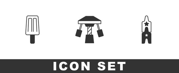 Set Ice cream, Attraction carousel and Circus ticket icon. Vector