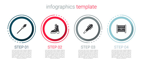 Set Medieval spear, Ancient viking boots, Mace with spikes and Antique treasure chest. Business infographic template. Vector