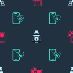 Set Auction painting, ancient vase and Online auction on seamless pattern. Vector