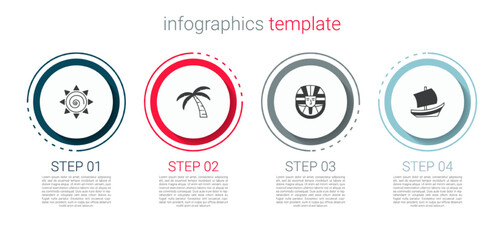 Set Sun, Tropical palm tree, Egyptian pharaoh and ship. Business infographic template. Vector