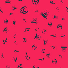 Set Crook, Egyptian necklace, Snake and Eye of Horus on papyrus scroll on seamless pattern. Vector