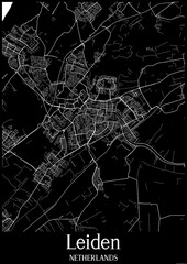 Black and White city map poster of Leiden Netherlands.