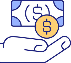 Investment RGB color icon. Giving money to business. Donating and dedicate. Financial support of company. Isolated raster illustration