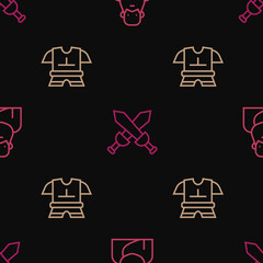 Set line Socrates, Body armor and Crossed medieval sword on seamless pattern. Vector