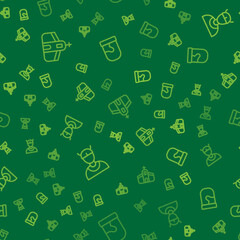 Set line Church building, Viking head and Christmas mittens on seamless pattern. Vector