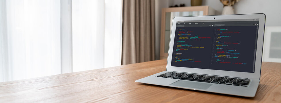 Software development programming on computer screen for modish application and program coding