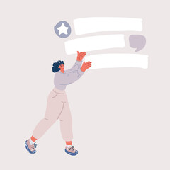 Cartoon vector illustration of Woman holding element of interface