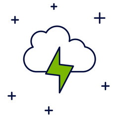 Filled outline Storm icon isolated on white background. Cloud and lightning sign. Weather icon of storm. Vector