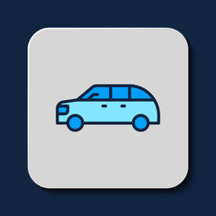Filled outline Hatchback car icon isolated on blue background. Vector