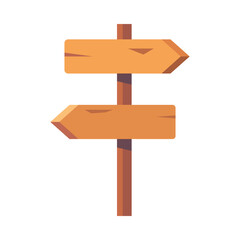 Vector icon with the image of sign plates made of wood on a pole. You go right or left. Vector image.