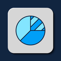 Filled outline Pie chart infographic icon isolated on blue background. Diagram chart sign. Vector