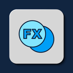 Filled outline Photo camera fx icon isolated on blue background. Foto camera. Digital photography. Vector