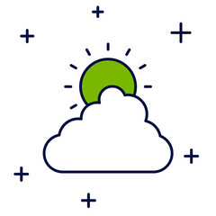Filled outline Sun and cloud weather icon isolated on white background. Vector