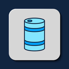 Filled outline Metal beer keg icon isolated on blue background. Vector