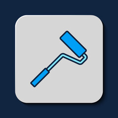 Filled outline Paint roller brush icon isolated on blue background. Vector