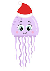 Cute squid with Christmas red hat