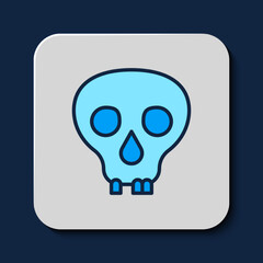 Filled outline Skull icon isolated on blue background. Happy Halloween party. Vector