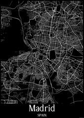 Black and White city map poster of Madrid Spain.