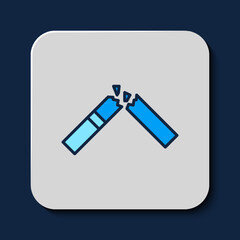 Filled outline Broken cigarette icon isolated on blue background. Tobacco sign. Smoking symbol. Vector