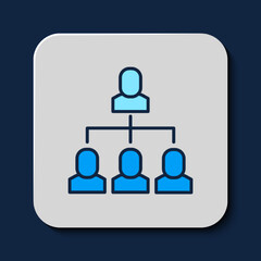 Filled outline Business hierarchy organogram chart infographics icon isolated on blue background. Corporate organizational structure graphic elements. Vector