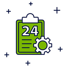 Filled outline Checklist clipboard with 24 hours service icon isolated on white background. Vector