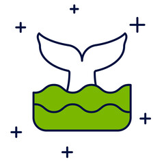 Filled outline Whale tail in ocean wave icon isolated on white background. Vector