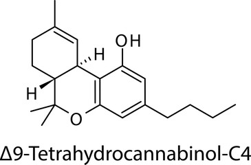 Δ9-Tetrahydrocannabinol-C4 molecular structure on white background. Pharmaceutical natural compound skeletal formula.