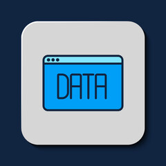 Filled outline Data analysis icon isolated on blue background. Business data analysis process, statistics. Charts and diagrams. Vector