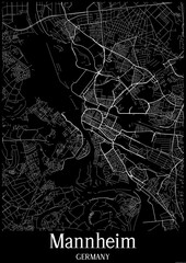 Black and White city map poster of Mannheim Germany.