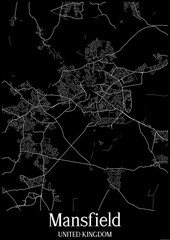 Black and White city map poster of Mansfield United Kingdom.