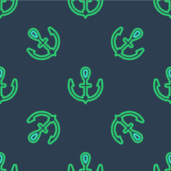 Line Anchor icon isolated seamless pattern on blue background. Vector
