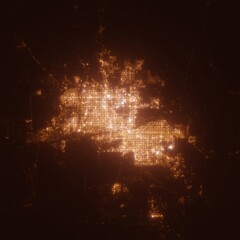 Naklejka na ściany i meble Phoenix (Arizona, USA) street lights map. Satellite view on modern city at night. Imitation of aerial view on roads network. 3d render