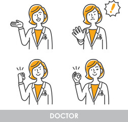 白衣の女性医師イラストのパターン素材セット