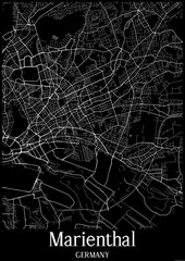 Black and White city map poster of Marienthal Germany.