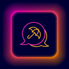 Glowing neon line Umbrella icon isolated on black background. Insurance concept. Waterproof icon. Protection, safety, security concept. Colorful outline concept. Vector