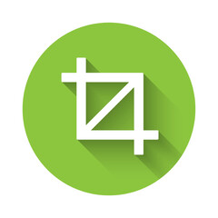 White Picture crop photo icon isolated with long shadow. Green circle button. Vector