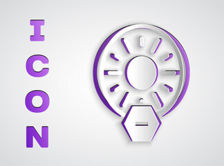 Paper cut No direct sunlight icon isolated on grey background. Paper art style. Vector